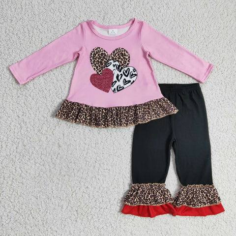New LOVE Leopard Pink Cute Ruffles Girl's Set