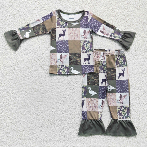 Hunting Camo ArmyGreen Duck Girl's Set Pajamas