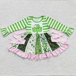 St patrick Green Leaf Green Stripe Girl's Twirl Dress
