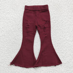 Fashion Red Wine Ripped Jeans Denim Pants