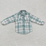 New Children's Plaid Flannel Shirt Mint Green Boy's Shirt Coat