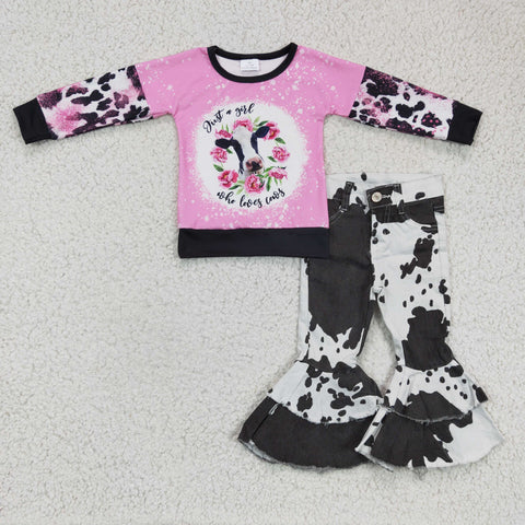 Cows Pink Black Jeans 2 Pcs Girl's Set