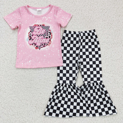 BE MINE Pink Black Plaid Girl's Set