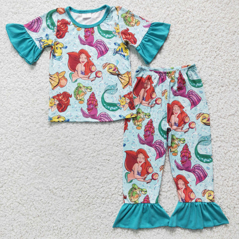 GSPO0315 Mermaid Princess Ocean Green Girl's Pajamas