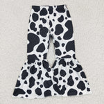 Girl's Cow Black Flared Bell Bottom Pants