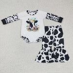 Girl's Cow Black Flared Bell Bottom Pants Bubble Romper