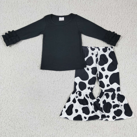 New Cow Black Simple Girl's Set