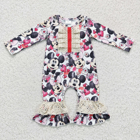 LOVE Cartoon Mouse Long Sleeves Red Baby Cute Girl's Romper