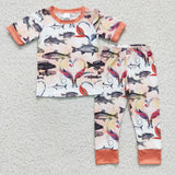 SALE BSPO0041  Fish Hook Orange Boy's Set Pajamas