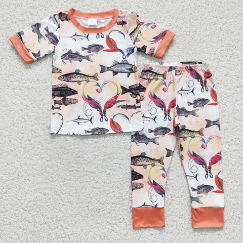 Fish Hook Orange Boy's Set Pajamas