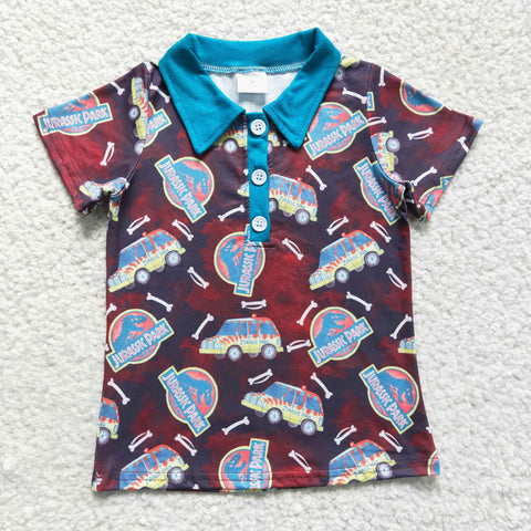 Dinosaur Park Short Sleeves Buttons Boy's Shirt