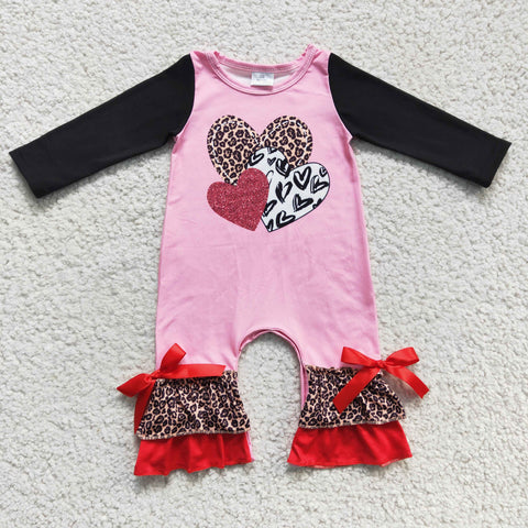New LOVE Leopard Pink Cute Ruffles Baby Cute Girl's Romper