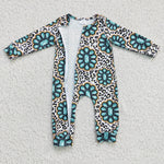 LR0254 RODEO Turquoise Leopard Zipper Baby Boy's Romper