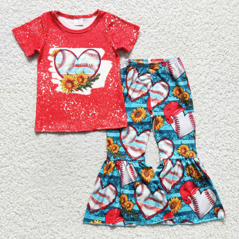 Love Softball Sunflower Red Blue Girl's Set