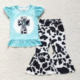 GSPO0246 Easter Sky Blue Black Cow Cross Girl's Set