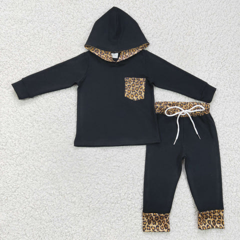 Boy's Fashional Hoodie Black Leopard Outfits