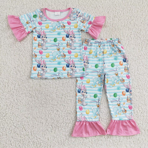 Easter Cartoon Rabbit Egg Pink Stripe Girl's Pajamas