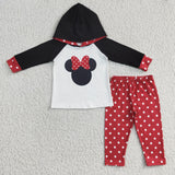 Girl's Hoodie mouse Red Black Dots Cartoon Sets