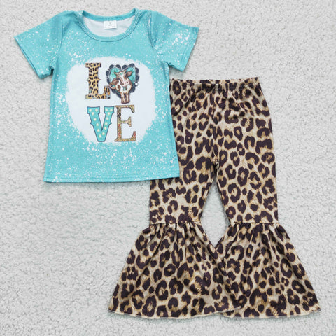 Western Cow LOVE Leopard Blue Girl's Set