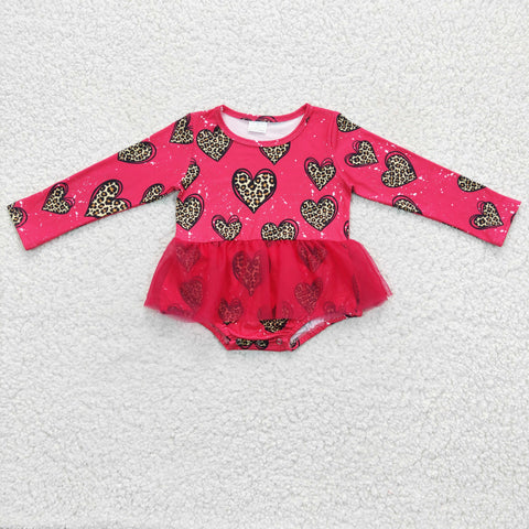 Valentine's Day Love Leopard Pink Tulle Baby Cute Girl's Romper