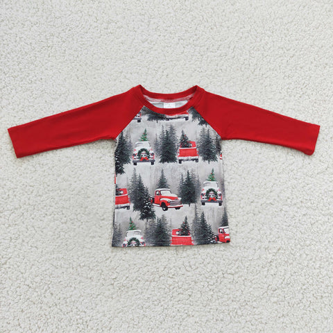 Christmas Red Trees Car Long Sleeves Shirt