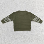 BT0178 Western Skull Bull Dark Green Knit Sweater