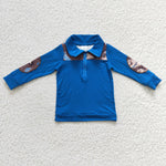 SALE BT0101  Blue HOWDY Hat With Zipper Pullover Boy's Shirt Top