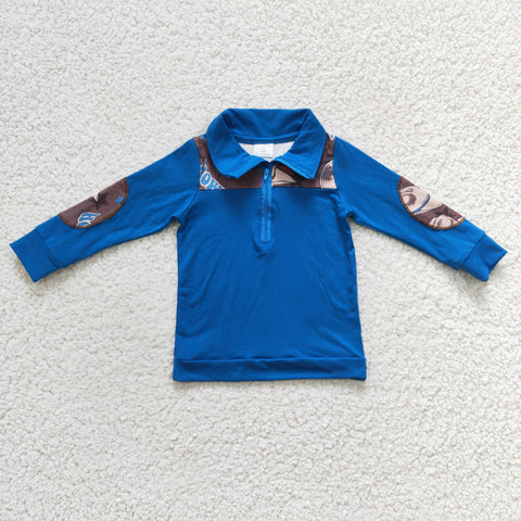 Blue HOWDY Hat With Zipper Pullover Boy's Shirt Top