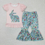 Easter Rabbit Floral Flower Pink Cute Girl's Set