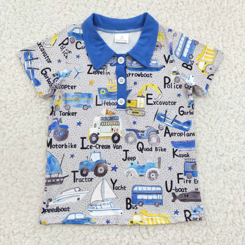 Lifeboat Dumptruck Blue Short Sleeves Buttons Boy's Shirt