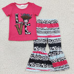 Western Cow LOVE Stripe Pink Girl's Set