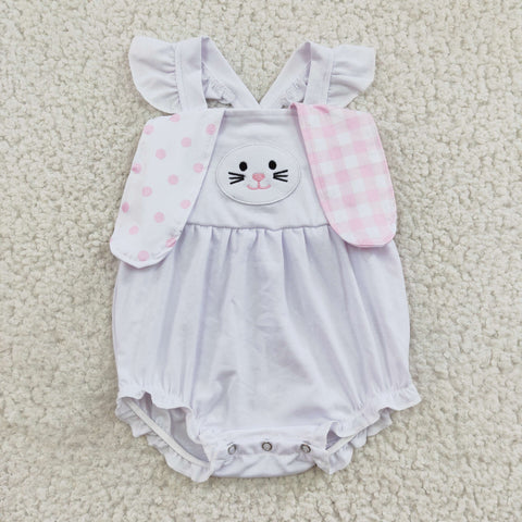 SR0111 Girl's Easter Embroidery Rabbit Plaid Baby Girl's Romper