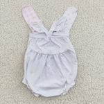 SR0111 Girl's Easter Embroidery Rabbit Plaid Baby Girl's Romper