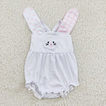 SR0111 Girl's Easter Embroidery Rabbit Plaid Baby Girl's Romper