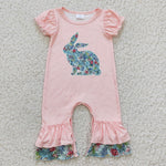 Easter Rabbit Floral Flower Pink Cute Baby Cute Girl's Romper