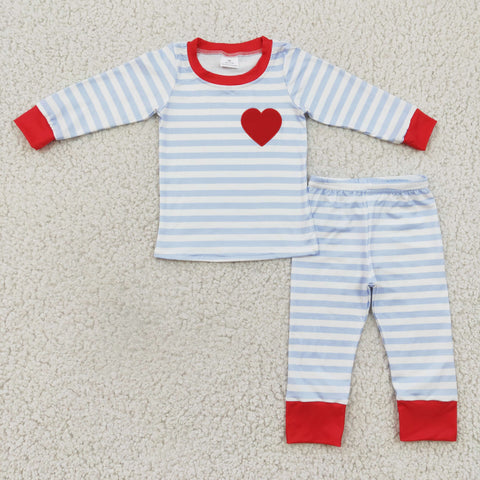 Embroidery Red Love Stripe Boy's Set Pajamas