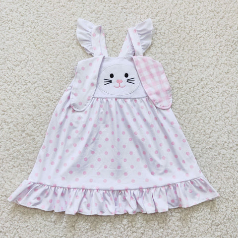 GLD0173 Easter Embroidery Rabbit Plaid Girl's Dress