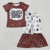 Western Cattle Brown Blue Girl's Set