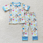 SALE BSPO0048 Easter Cartoon Rabbit Egg Blue Stripe Boy's Set Pajamas