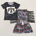 Fashion Western Leopard Tassel Black Girl's Set