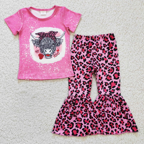 GSPO0334 Valentine's Day XOXO Cow Pink Leopard Girl's Set