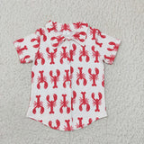 New Red Crawfish Short Sleeves Buttons Boy's Shirt