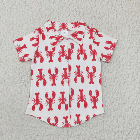 New Red Crawfish Short Sleeves Buttons Boy's Shirt