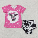 Cute Cow Pink Girl's Bummie Set