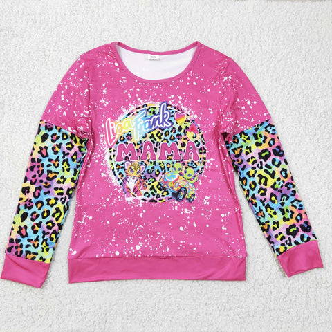 Adult's Cartoon Colorful Tiger Pink MAMA Shirt Top