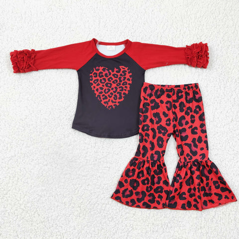 Valentine's Day LOVE Leopard Red Black Girl's Set
