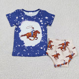 Cowboys Horse Riding Blue Boy's Girl's Bummie Set