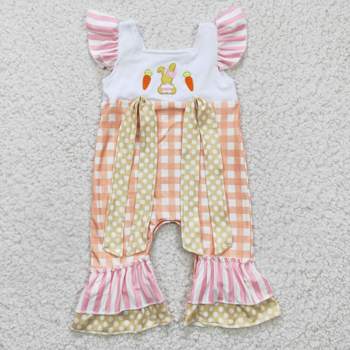SR0129 Easter Embroidery Rabbit Carrot Orange Plaid Bow Baby Cute Girl ...