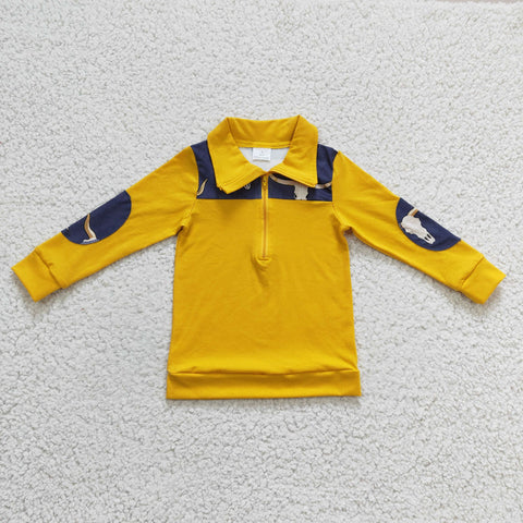 Western Cow Yellow With Zipper Pullover Boy's Shirt Top
