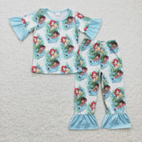 Cartoon Mermaid Fish Sky Blue Girl's Set Pajamas